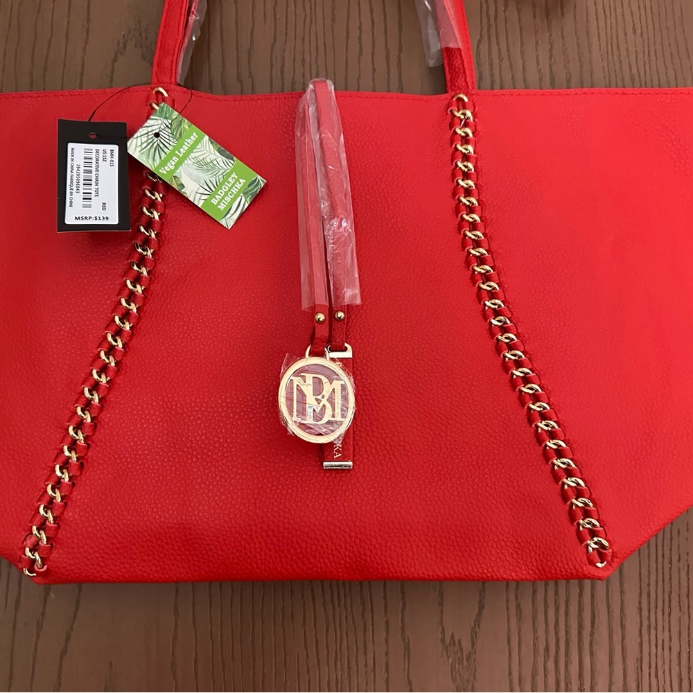 Badgley Mischka Red and Gold Tote Bag